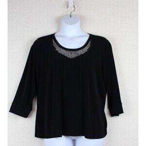SUSAN GRAVER sz 1X Black Stretch Butter Knit Long Sleeve Basic Top